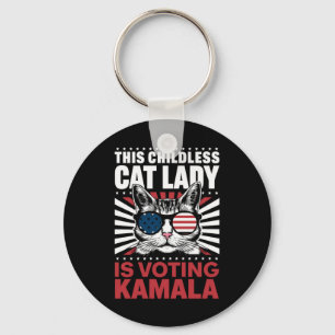 Porte-clés Cette dame au chat sans enfant vote Kamala 2024