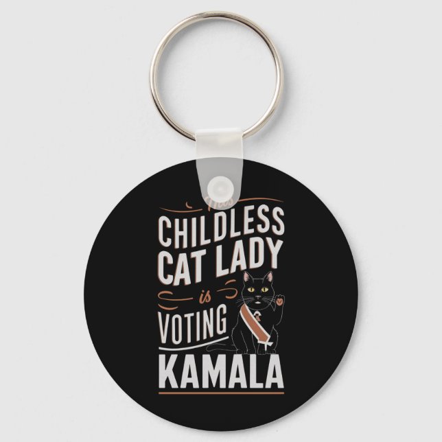 Porte-clés Cette dame aux chats sans enfants vote Kamala (Recto)