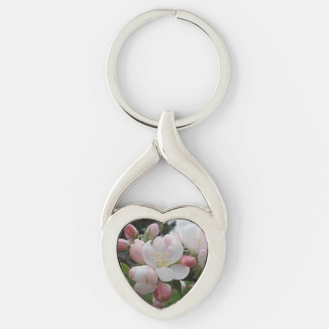 Porte-clés Chaîne-clavier rose/blanc de coeur de fleurs (Devant)
