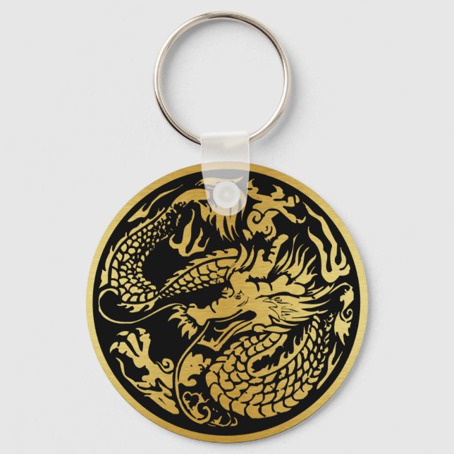 Porte-clés Chaîne clé Dragon chinois noir et or (Recto)