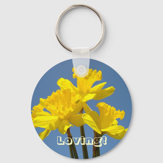 Porte-clés Chaîne de clés Jaune Jonquilles Fleurs Floral aima (Recto)