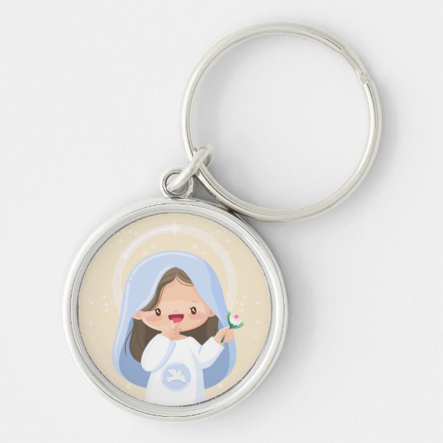 Porte-clés Chaleureuse Vierge Kawaii Marie Holding Fleur - Be (Devant)