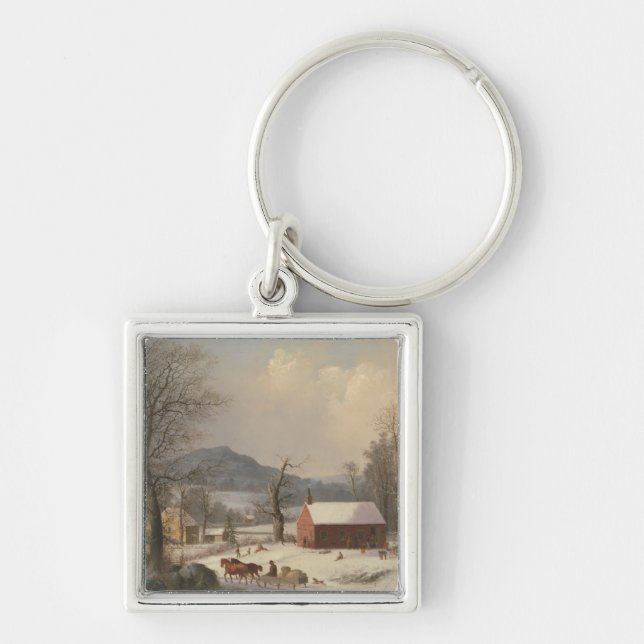Porte-clés Chambre rouge d'école (scène de pays) 1858 (Devant)