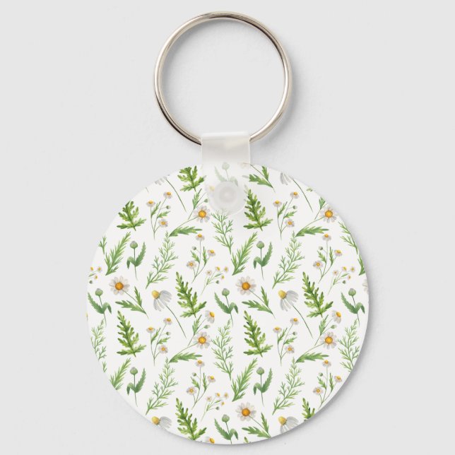 Porte-clés Chamomile Fleur Botanique Rustique Motif (Recto)