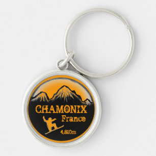 Porte-clés Chamonix France orange snowboard art porte - clé