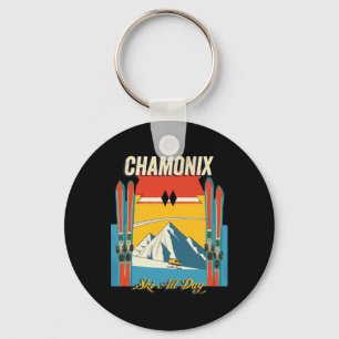 Porte-clés Chamonix France Ski tout la journée - Style Rétro