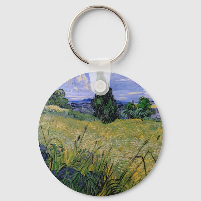 Porte-clés Champ de blé vert avec cyprès par Vincent van Gogh (Recto)