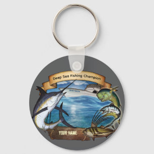 Porte-clés Champion de la pêche en mer profonde (votre nom) P