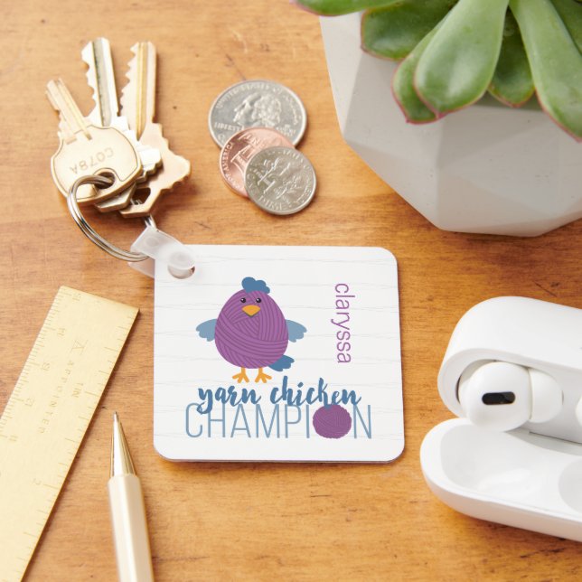 Porte-clés Champion de poule pourpre et bleu (Bureau)