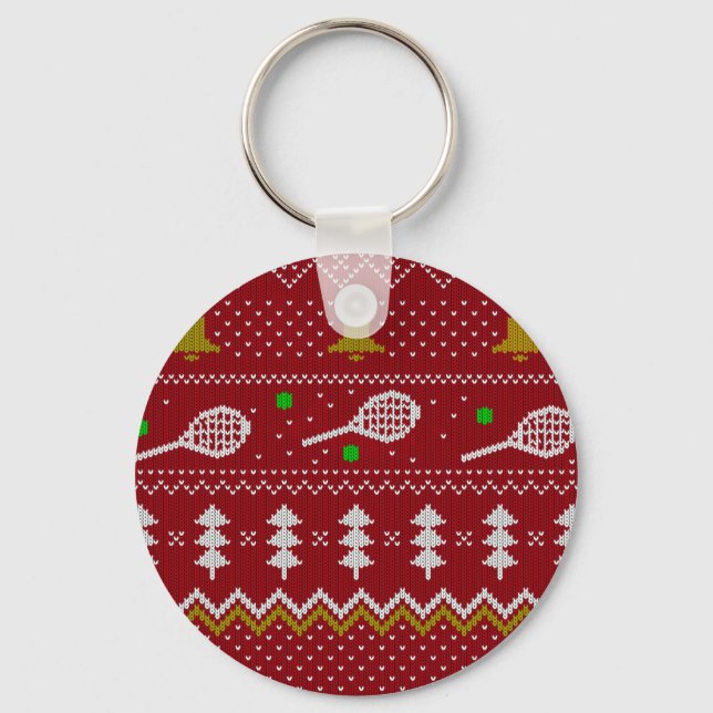 Porte-clés Chandail de Noël de Tennis Motif tricoté Rouge Noë (Recto)