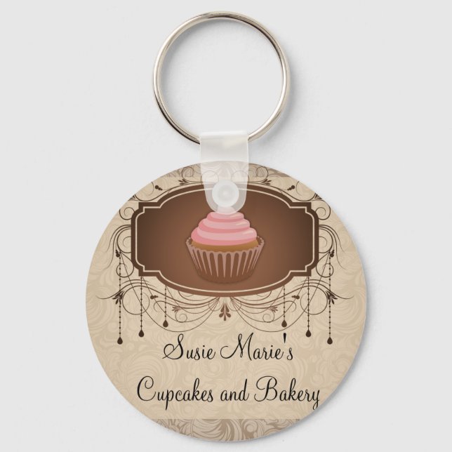 Porte-clés Chandelier cadre Cupcake rose et Brown Damas (Recto)