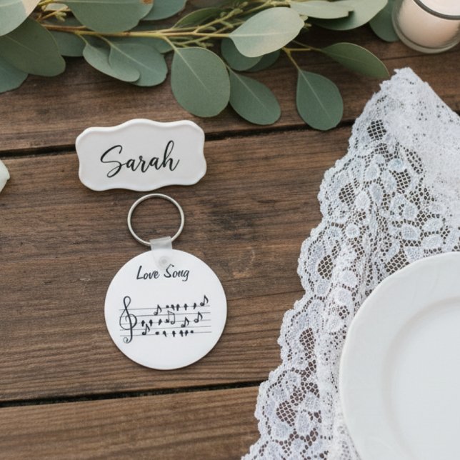 Porte-clés Chant d'amour, oiseaux assis entre les notes music (Créateur téléchargé)