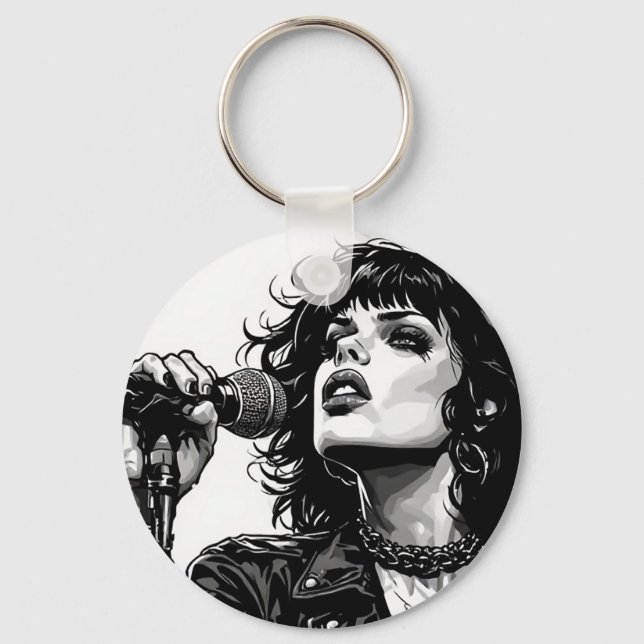 Porte-clés Chanteuse Goth Punk Style Graphique Rétro (Verso)