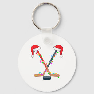 Porte-clés Chapeau de Noël Hockey Santa Lumières de Noël Spor