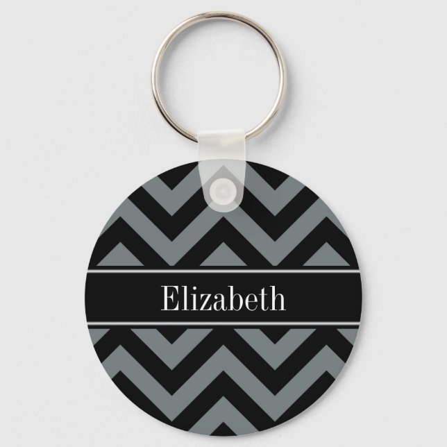 Porte-clés Charbon noir LG noir Chevron Nom noir Monogramme (Recto)