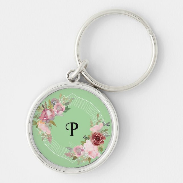 Porte-clés Chargeur sans fil monogramme floral personnalisé (Devant)