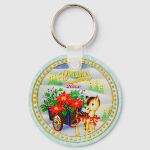 Porte-clés Chariot de fleurs et rennes de Noël vintage adorab