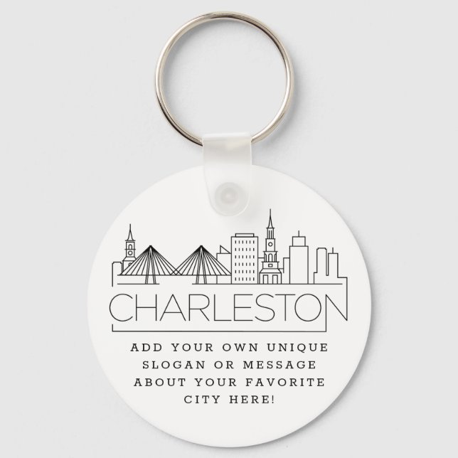 Porte-clés Charleston, SC Stylisé Skyline | Slogan personnali (Recto)