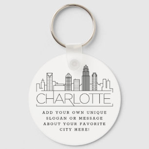 Porte-clés Charlotte, NC Stylisé Skyline   Slogan personnalis