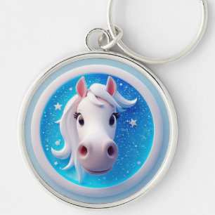 Porte-clés Charmante Cartoon Cheval Portrait Avec Étoiles