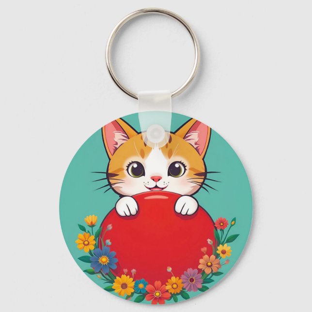 Porte-clés charme avec illustration de chat mignon (Recto)