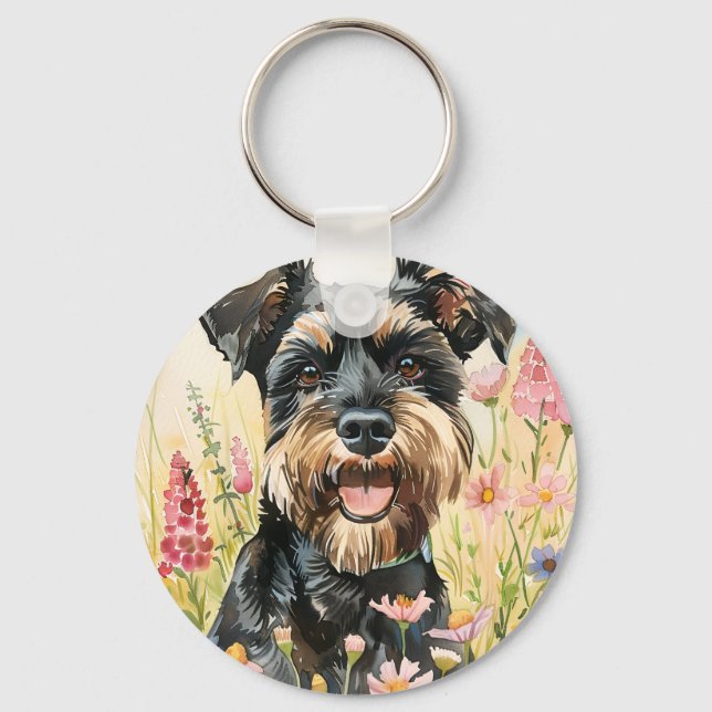 Porte-clés – Charme de chien aquarelle Schnauzer (Recto)