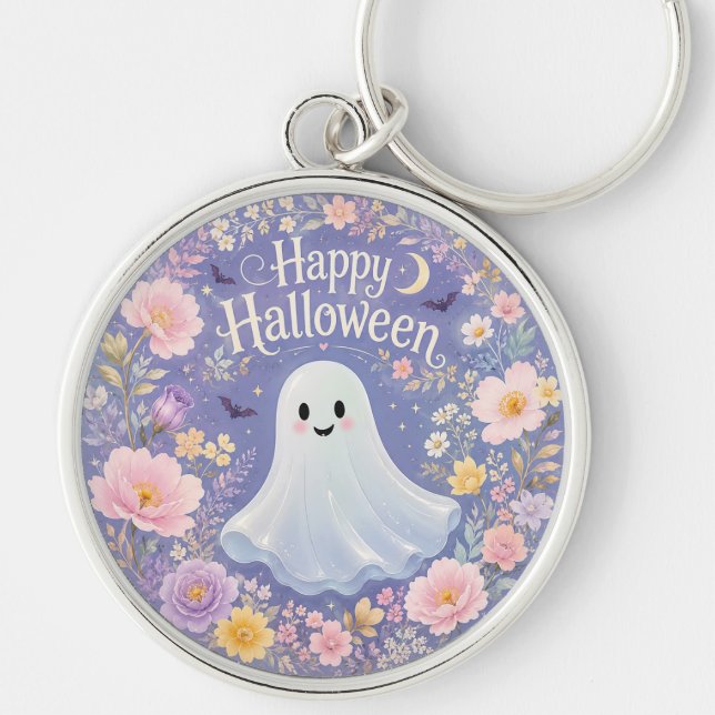 Porte-clés Charme de fantôme floral doux d'Halloween (Devant)
