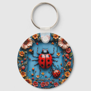 Porte-clés 🐞 Charme de jardin coccinelle 3D floral 🐞