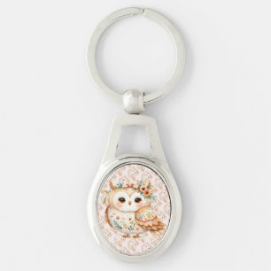 Porte-clés Charme de la chouette florale Boho Cottagecore Far