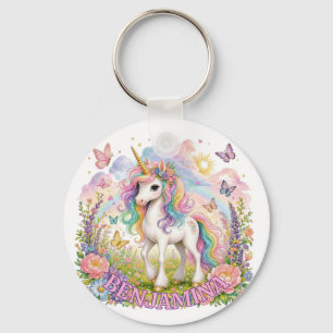 Porte-clés Charme de nom de licorne arc-en-ciel Magique Rose