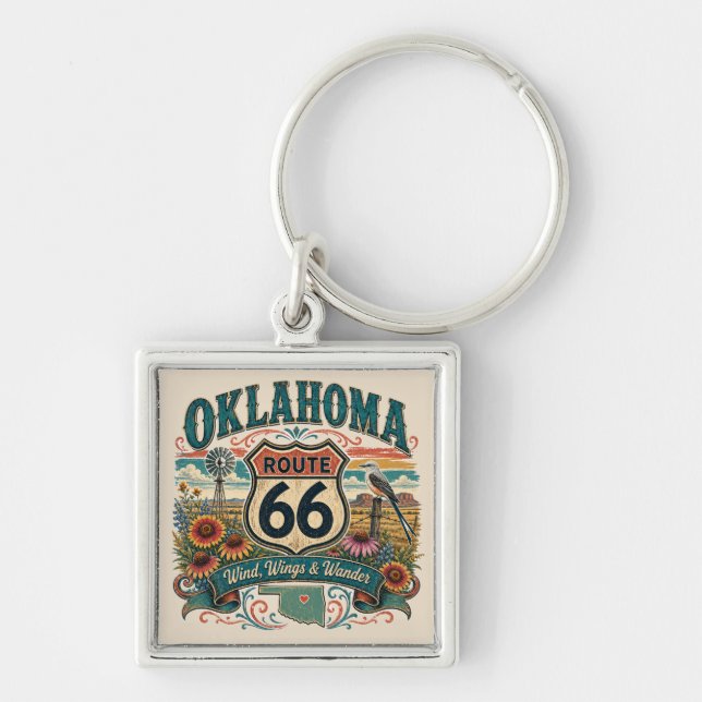 Porte-clés Charme de Prairie de la Route 66 de l'Oklahoma (Devant)