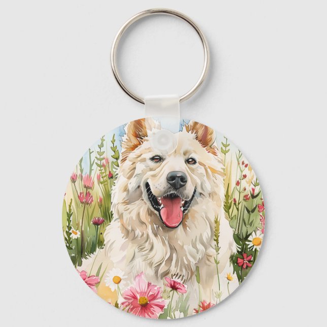 Porte-clés – Charme de sac chien aquarelle Samoyèd (Recto)