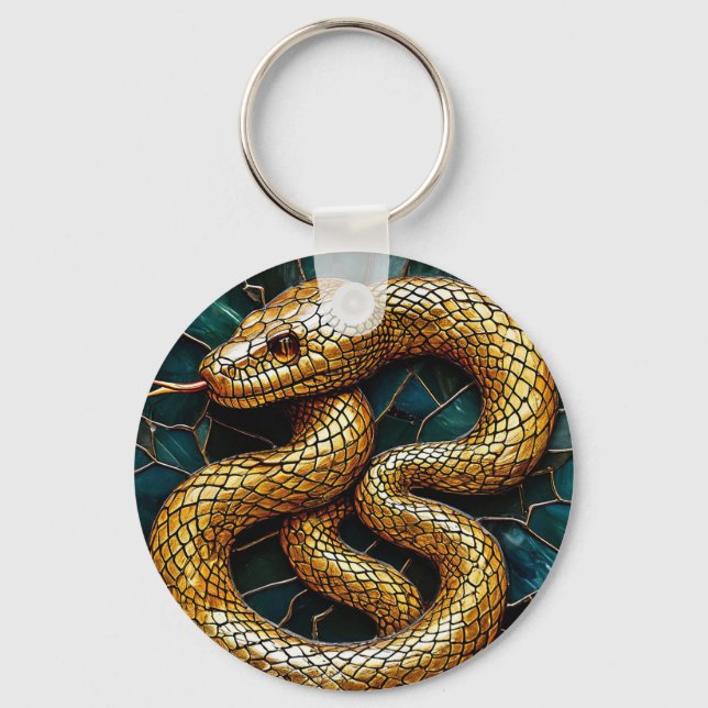Porte-clés 🐍💛 Charme de vitrail Serpent Doré (Recto)
