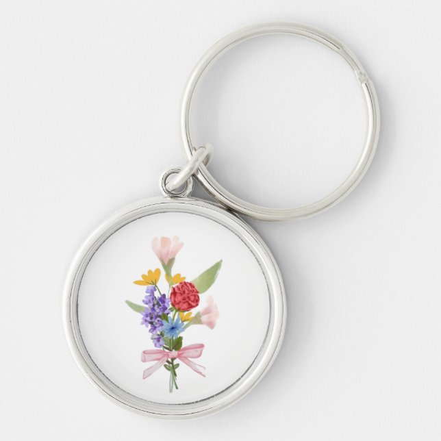 Porte-clés Charme Floral – Bouquet de Fleurs Éléga (Devant)