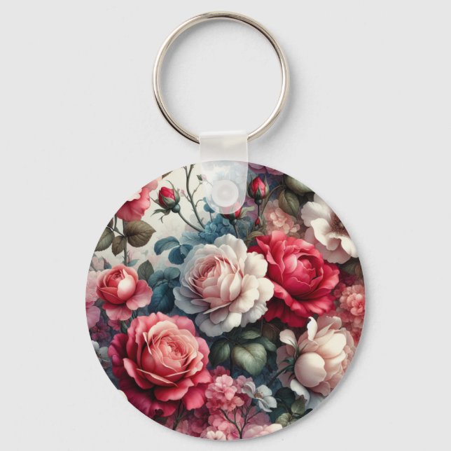 Porte-clés Charme floral de la rose intemporelle (Recto)