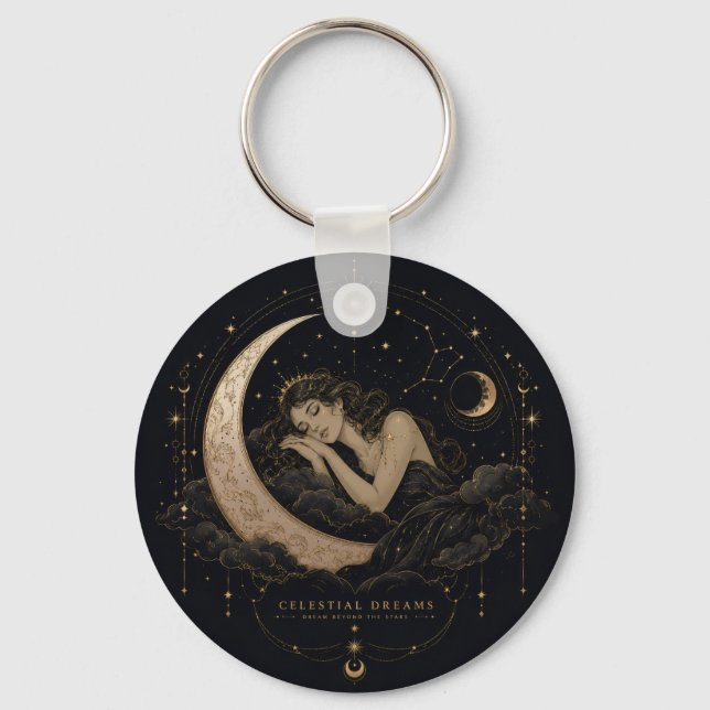 Porte-clés Charme Lunaire et Étoiles de Luxe Céleste  (Recto)