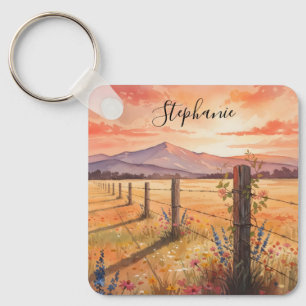Porte-clés Charme personnalisé de coucher de soleil aux fleur