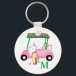 Porte-clés Charming Pink Golf Cart with Clubs and Monogram<br><div class="desc">A charming unique golf cart -- pink and green -- tastefully done -- ready to run the course -- -This is a great gift for all golf lovers -- fun / attractive / unique. Personalize it with your/her initials/monogram. If you have any design questions or a special request, please send...</div>