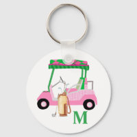 Charming Pink Golf Cart with Clubs and Monogram  