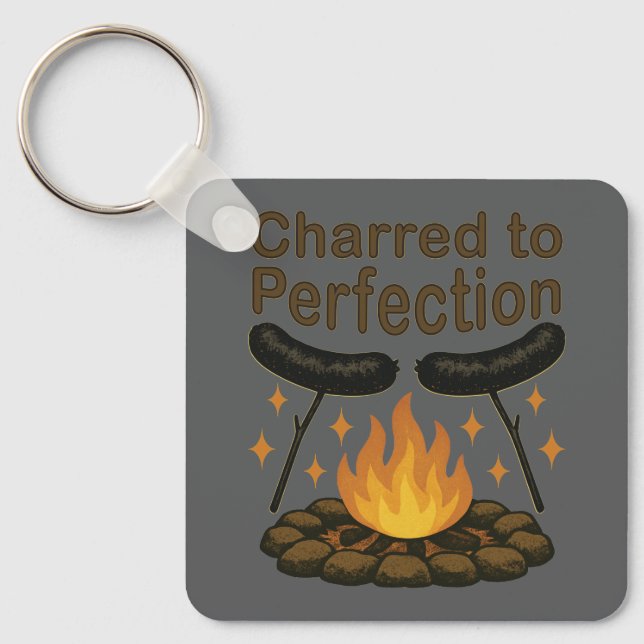 Porte-clés Charred to Perfection Funky Campfire Hot Dog (Recto)