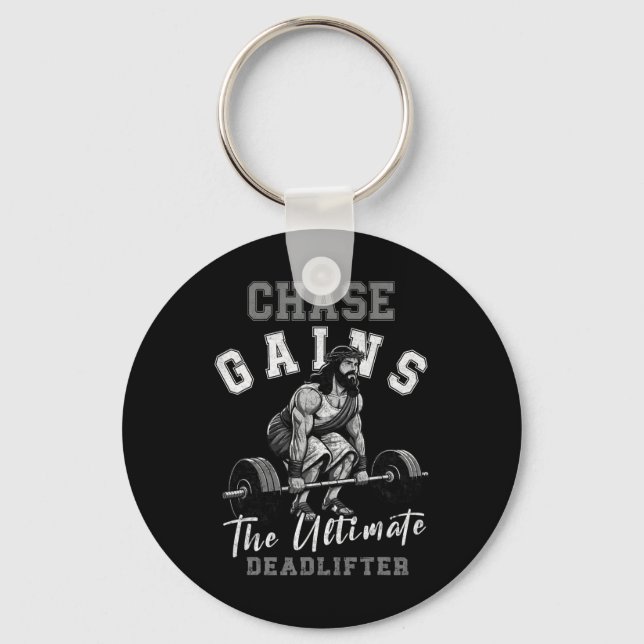 Porte-clés Chase Gains Jésus Le Deadlifter Ultime Funny Mo (Recto)