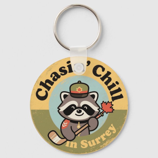 Porte-clés Chasin’ Chill Surrey with a Cool Raccoon Mountie (Recto)