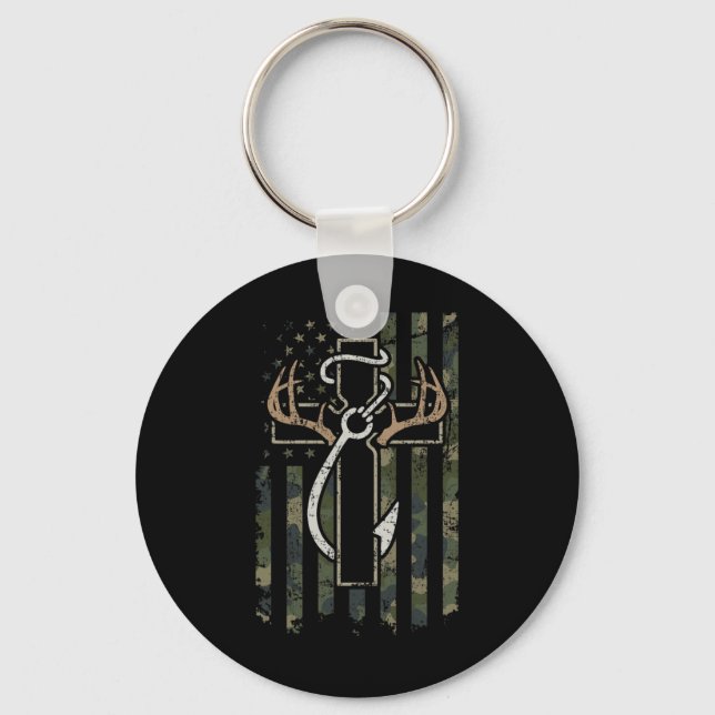 Porte-clés Chasse Pêche Foi - Chasseur Pêcheur Chrétien (Recto)