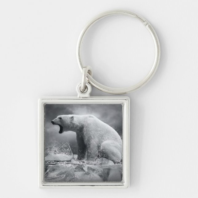 Porte-clés Chasseur blanc d'ours blanc sur la glace dans (Devant)