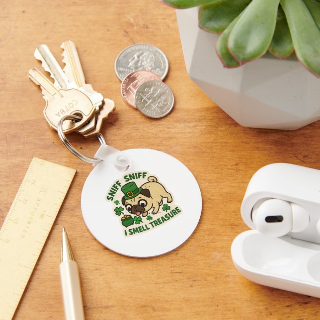 Porte-clés Chasseur de trésor Pug St.Patrick's Day (Bureau)