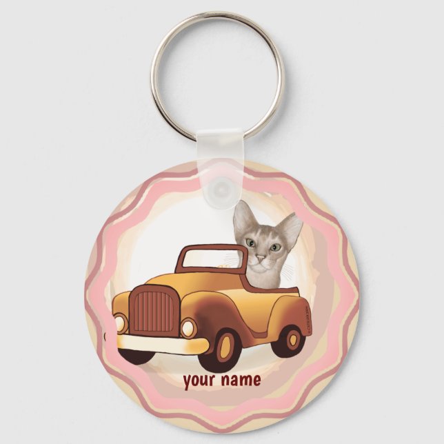 Porte-clés Chat abyssin conduisant une voiture   (Recto)