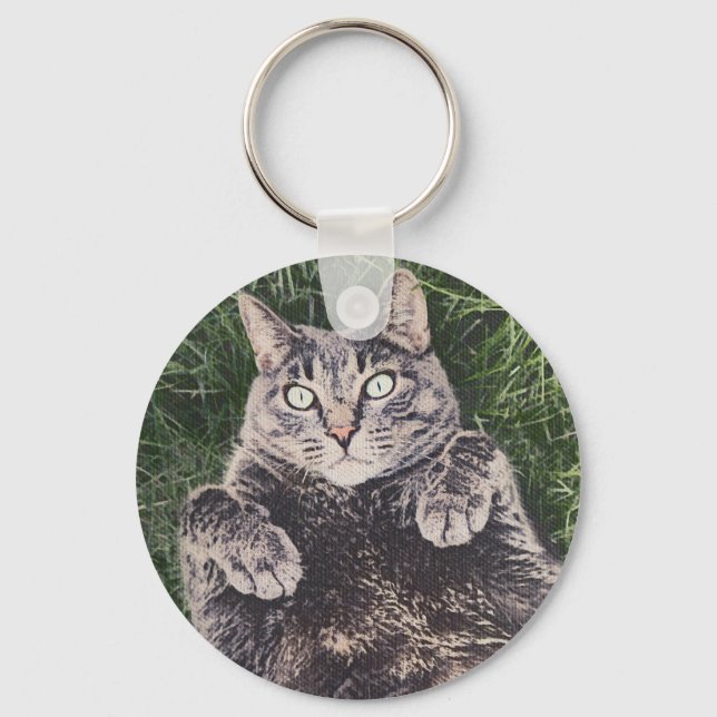 Porte-clés Chat allongé dans l'herbe (Verso)