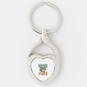 Porte-clés Chat ambiance estivale gravure vintage Design_1