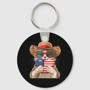 Porte-clés Chat Américain Drapeau USA 4 Juillet Patriotique R