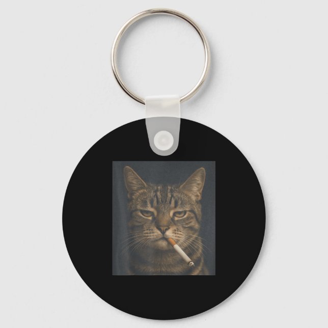 Porte-clés Chat Amusant Avec Cigarette Mème Sarcastique Fumer (Recto)